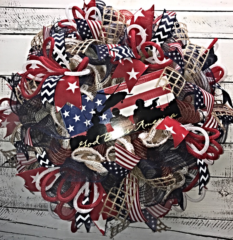 Patriotic Wreath 4th Of July Wreath Fourth Of July Wreath Patriotic Wreath For Front Door Red White Blue Wreath God Bless America Patriotic