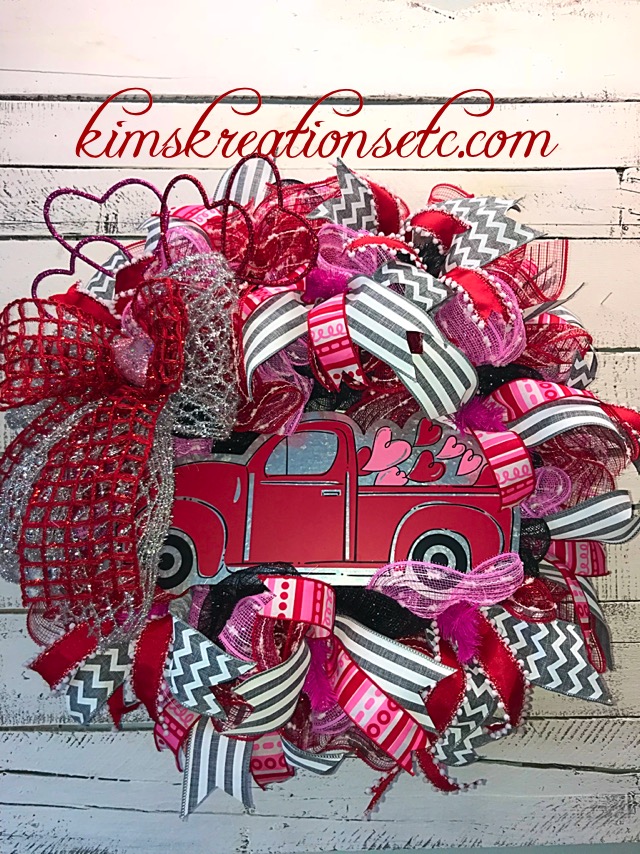 Valentines Wreath Valentines Door Wreath Valentines Decor Valentines Pickup Truck Front Door Wreath Door Wreath Home Decor