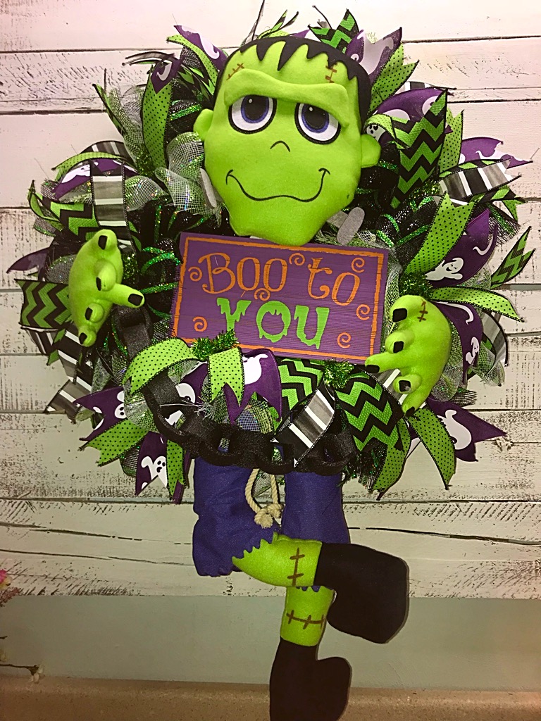 Halloween Wreath Halloween Door Wreath Front Door Wreath Frankenstein Wreath Whimsical Frankenstein Wreath Fun Halloween Wreath Festive