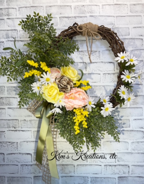 Wreath, Spring Wreath, Grapevine Wreath, Daisy Wreath, Peach Peony, Yellow  Roses, Floral Grapevine Wreath, Summer Wreath, Grapevine Wreath, Home