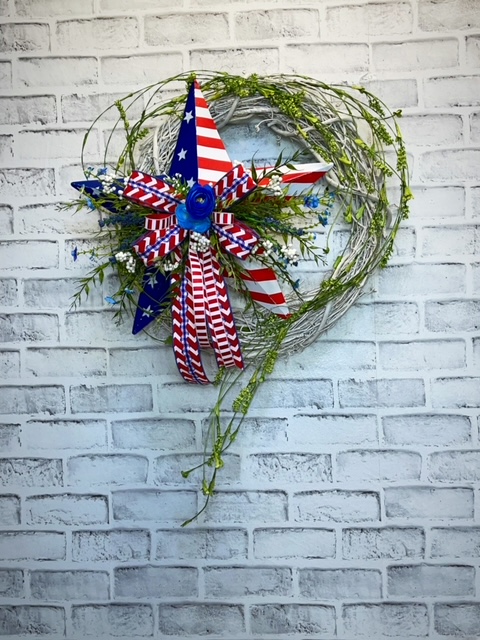 Patriotic Wreath, 4th of July, Red White and Blue, Patriotic Door