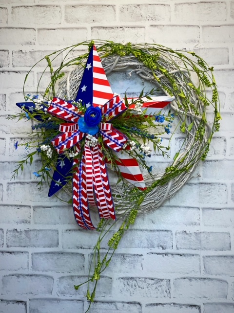 4th of July Patriotic Heart Wreaths for Front Door 15 Red White Blue PIP Berry Star Independence Memorial Day Wreath for Indoor Outdoor Front Door